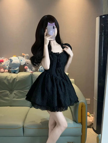 Gown Square Neckline Black Holiday Dress Birthday Dresses Birthday Outfits SD1236